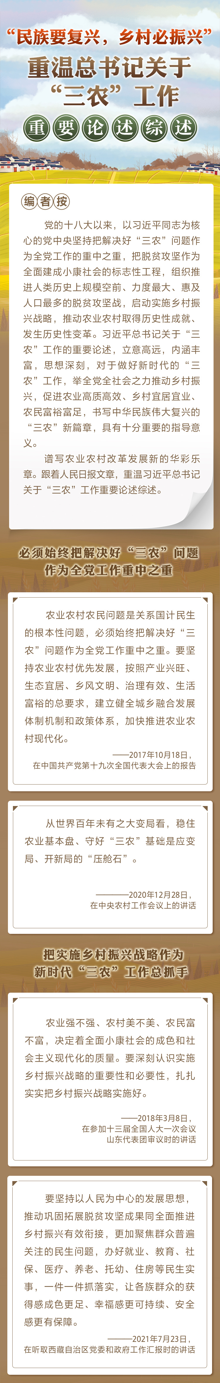“民族要復(fù)興，鄉(xiāng)村必振興” 重溫總書(shū)記關(guān)于“三農(nóng)”工作重要論述綜述
