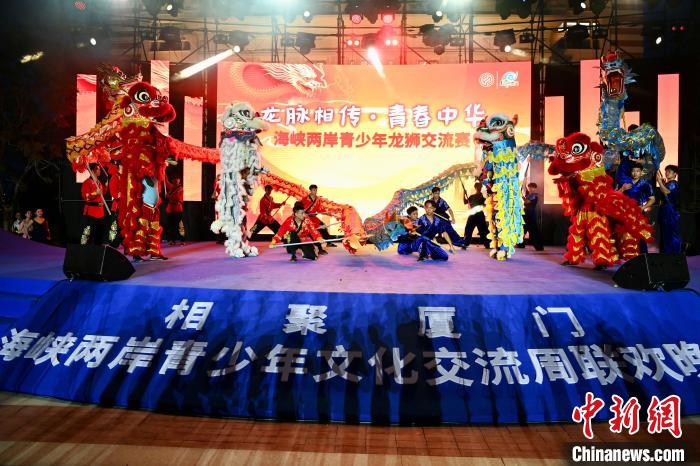 聯(lián)歡晚會(huì)上，兩岸青少年同臺(tái)呈現(xiàn)龍獅表演?！⊥鯑|明 攝