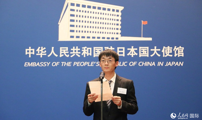 獲獎(jiǎng)學(xué)生代表、大阪大學(xué)博士生劉亞飛發(fā)表感言。人民網(wǎng) 許可攝