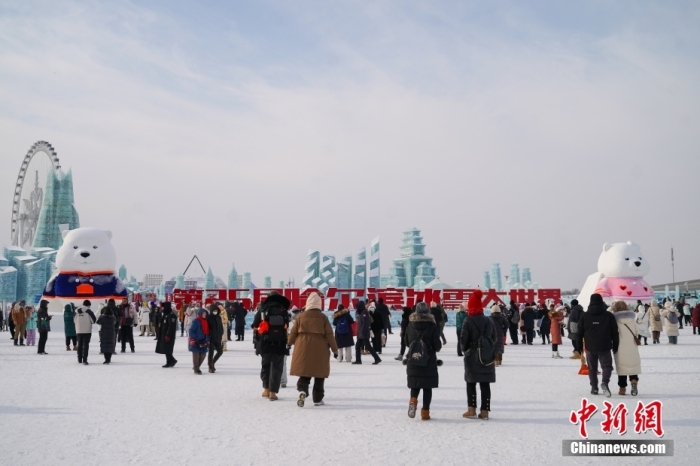 1月4日，第25屆哈爾濱冰雪大世界內(nèi)的冰雕吸引游客觀看。白天的冰雪大世界，游客仿佛置身現(xiàn)實(shí)版“冰雪奇緣”。<a target='_blank' href='/'><p  align=
