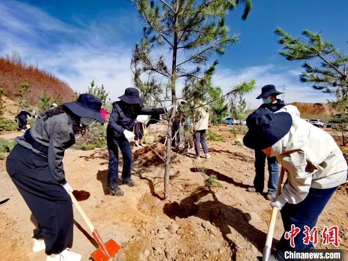 圖為西寧市城東區(qū)干部職工參加義務(wù)植樹?！?zhí)砀?攝