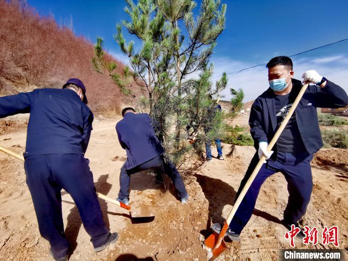 圖為西寧市城東區(qū)義務(wù)植樹活動現(xiàn)場?！?zhí)砀?攝