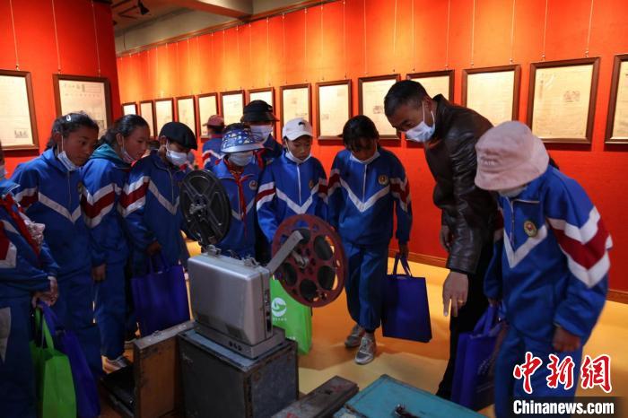資料圖為玉樹市第四完小學(xué)生參觀鑄牢中華民族共同體意識主題展?！『F龍 攝