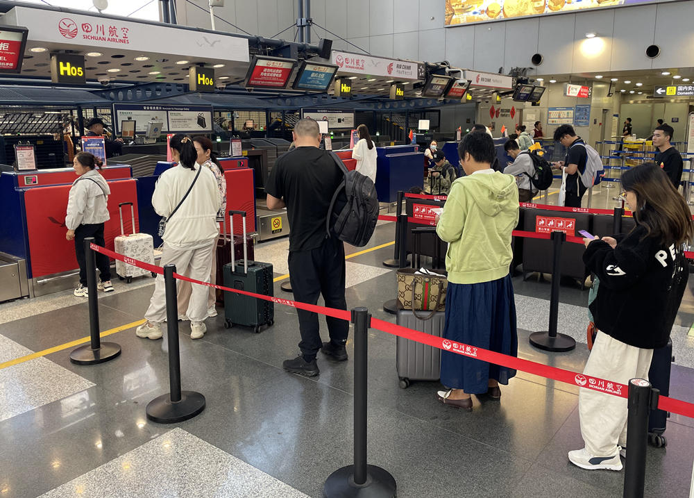 旅客在首都機場排隊辦理登機手續(xù)。人民網記者 喬雪峰攝