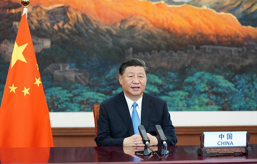 2020年9月22日，國家主席習(xí)近平在第七十五屆聯(lián)合國大會(huì)一般性辯論上發(fā)表重要講話。新華社記者 鞠鵬 攝