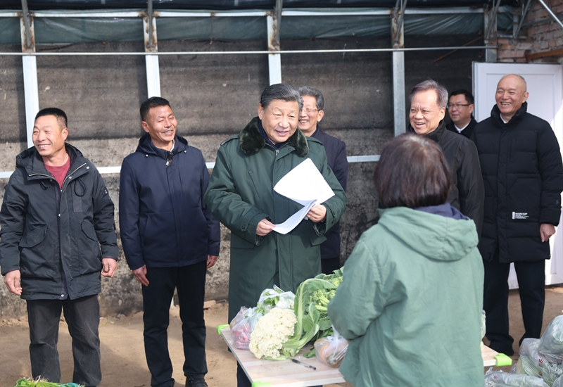 2024年2月1日，習近平總書記在天津市西青區(qū)辛口鎮(zhèn)第六埠村，走進大棚同菜農親切交流。