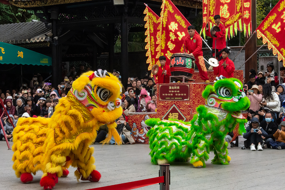 圖為廣東省佛山市祖廟的醒獅表演。