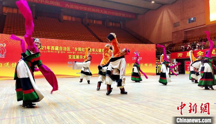 圖為西藏老年舞蹈隊(duì)齊跳傳統(tǒng)鍋莊舞?！∝暽＠?攝