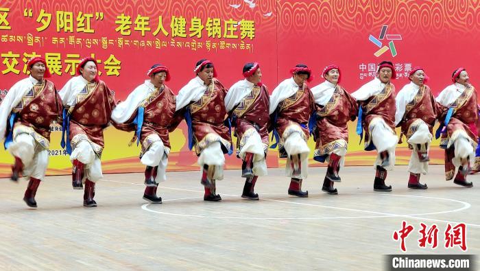圖為西藏老年舞蹈隊(duì)齊跳傳統(tǒng)鍋莊舞?！∝暽＠?攝