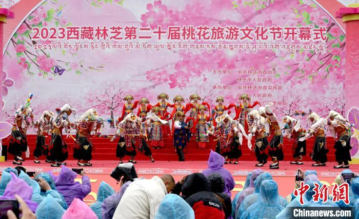 3月28日，西藏林芝第二十屆桃花旅游文化節(jié)開幕式上的文藝表演。　李林 攝